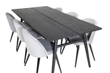 Zenazmi Spisegruppe 195 cm inkl. 6 Valerie Fløyelsstoler - Svart/Lysegrå - Møbler - Bord - Spisegruppe