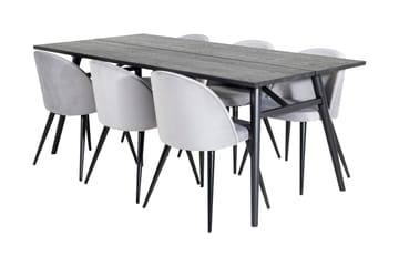 Zenazmi Spisegruppe 195 cm inkl. 6 Valerie Fløyelsstoler - Svart/Lysegrå - Møbler - Bord - Spisegruppe