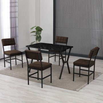 Stedum spisegruppe bord 110 cm + 4 stoler - Brun og Svart - Møbler - Bord - Spisegruppe