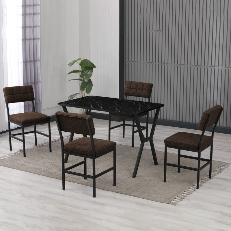Stedum spisegruppe bord 110 cm + 4 stoler - Brun og Svart - Møbler - Bord - Spisegruppe