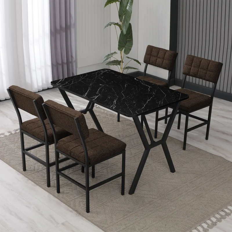 Stedum spisegruppe bord 110 cm + 4 stoler - Brun og Svart - Møbler - Bord - Spisegruppe