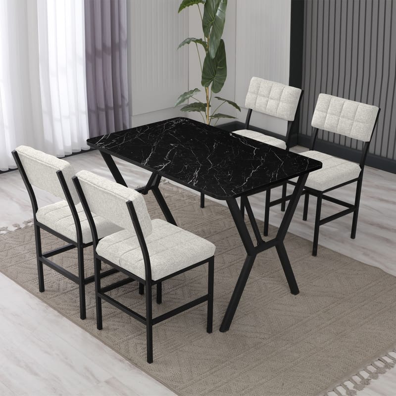 Stedum spisegruppe bord 110 cm + 4 stoler - Krem og Svart - Møbler - Bord - Spisegruppe