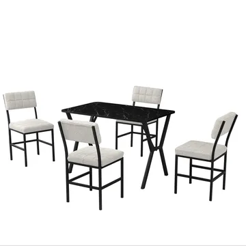 Stedum spisegruppe bord 110 cm + 4 stoler - Krem og Svart - Møbler - Bord - Spisegruppe