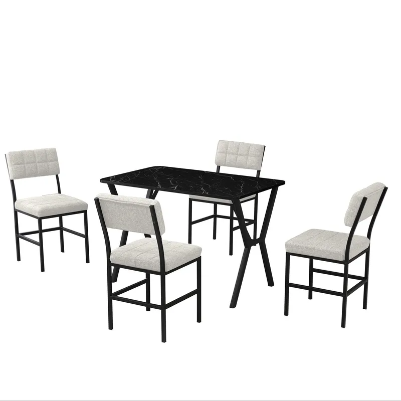 Stedum spisegruppe bord 110 cm + 4 stoler, Krem og Svart