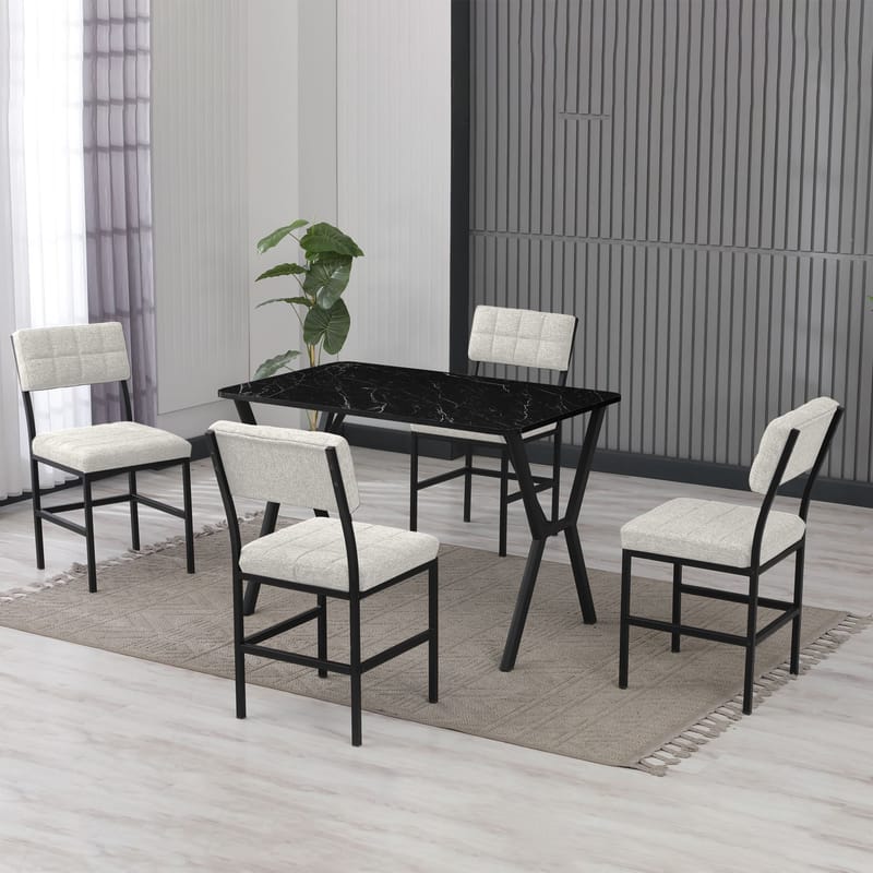 Stedum spisegruppe bord 110 cm + 4 stoler - Krem og Svart - Møbler - Bord - Spisegruppe