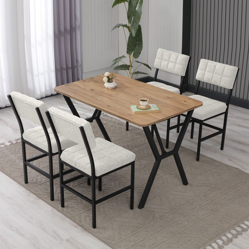 Stedum spisegruppe bord 110 cm + 4 stoler - Krem og Valnøtt - Møbler - Bord - Spisegruppe
