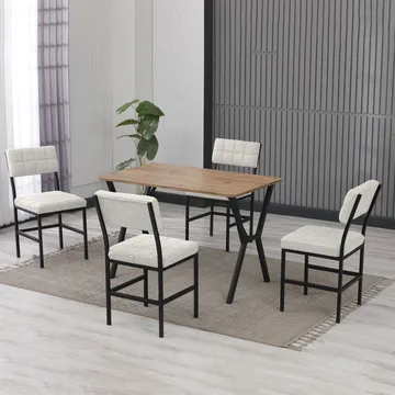 Stedum spisegruppe bord 110 cm + 4 stoler - Krem og Valnøtt - Møbler - Bord - Spisegruppe