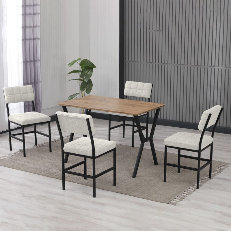Stedum spisegruppe bord 110 cm + 4 stoler - Krem og Valnøtt - Møbler - Bord - Spisegruppe