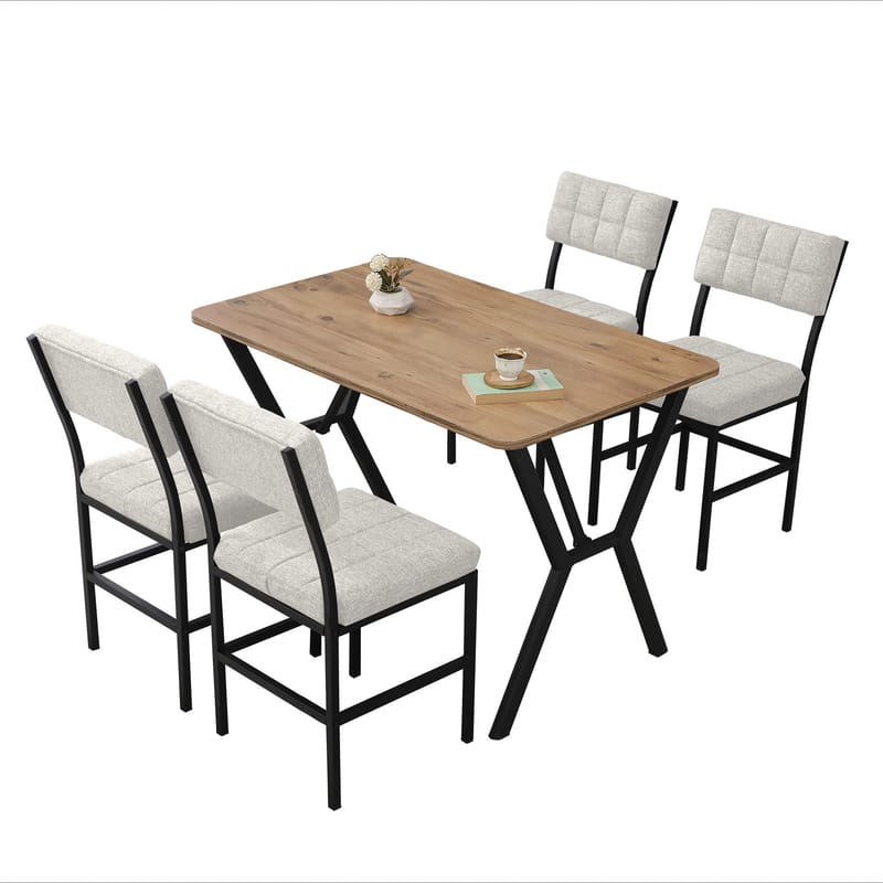 Stedum spisegruppe bord 110 cm + 4 stoler - Krem og Valnøtt - Møbler - Bord - Spisegruppe