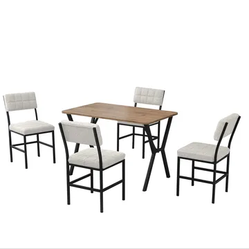 Stedum spisegruppe bord 110 cm + 4 stoler - Krem og Valnøtt - Møbler - Bord - Spisegruppe