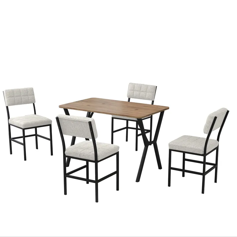 Stedum spisegruppe bord 110 cm + 4 stoler, Krem og Valnøtt