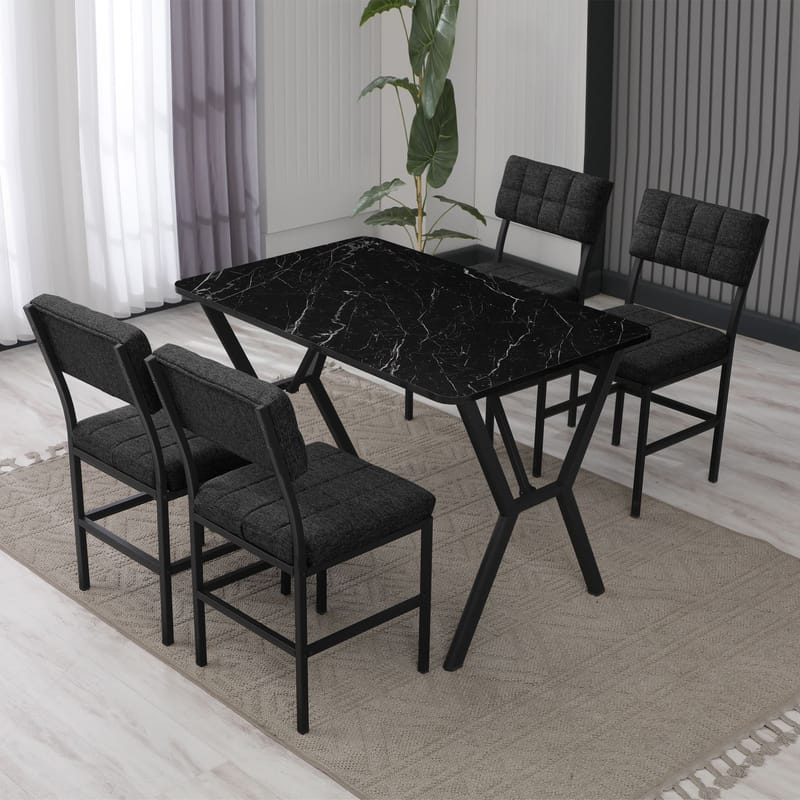 Stedum spisegruppe bord 110 cm + 4 stoler - Antrasitt og Svart - Møbler - Bord - Spisegruppe