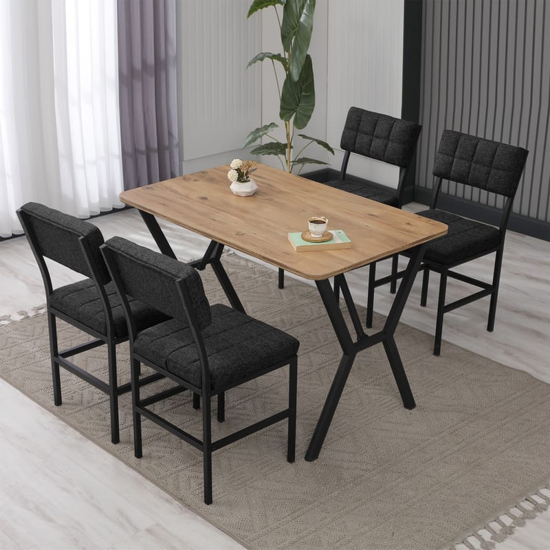 Stedum spisegruppe bord 110 cm + 4 stoler - Antrasitt og Valnøtt - Møbler - Bord - Spisegruppe