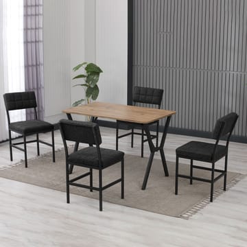 Stedum spisegruppe bord 110 cm + 4 stoler - Antrasitt og Valnøtt - Møbler - Bord - Spisegruppe
