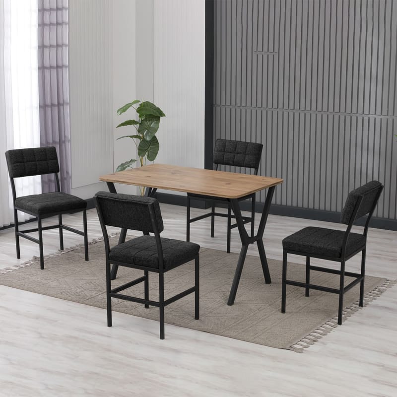 Stedum spisegruppe bord 110 cm + 4 stoler - Antrasitt og Valnøtt - Møbler - Bord - Spisegruppe