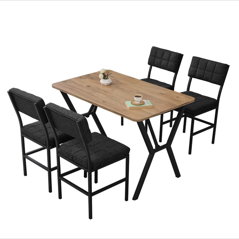Stedum spisegruppe bord 110 cm + 4 stoler - Antrasitt og Valnøtt - Møbler - Bord - Spisegruppe