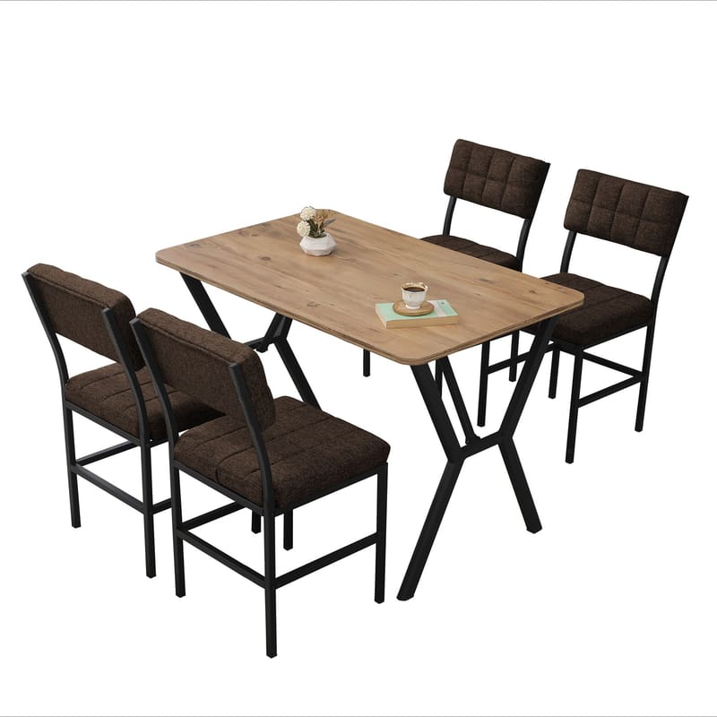 Stedum spisegruppe bord 110 cm + 4 stoler - Brun og Valnøtt - Møbler - Bord - Spisegruppe
