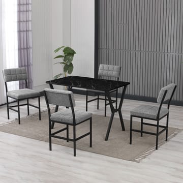 Stedum spisegruppe bord 110 cm + 4 stoler - Grå og Svart - Møbler - Bord - Spisegruppe