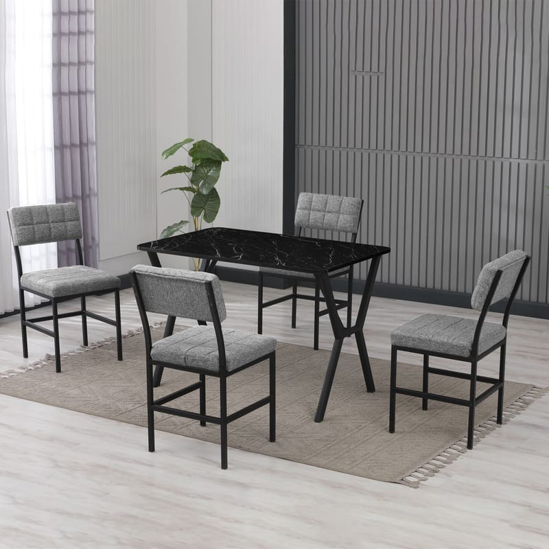 Stedum spisegruppe bord 110 cm + 4 stoler - Grå og Svart - Møbler - Bord - Spisegruppe