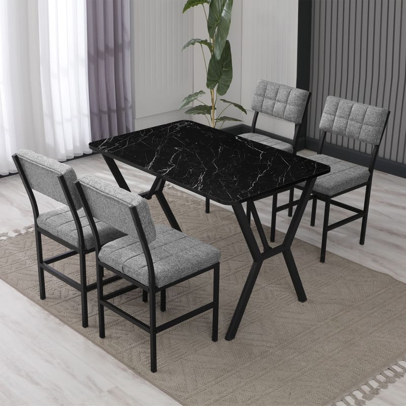 Stedum spisegruppe bord 110 cm + 4 stoler - Grå og Svart - Møbler - Bord - Spisegruppe