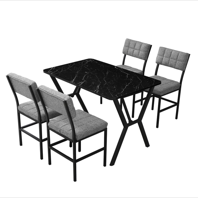 Stedum spisegruppe bord 110 cm + 4 stoler - Grå og Svart - Møbler - Bord - Spisegruppe