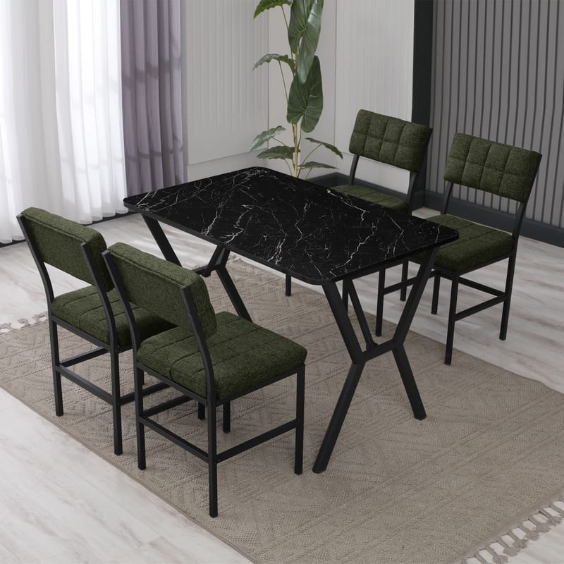Stedum spisegruppe bord 110 cm + 4 stoler - Grønn og Svart - Møbler - Bord - Spisegruppe