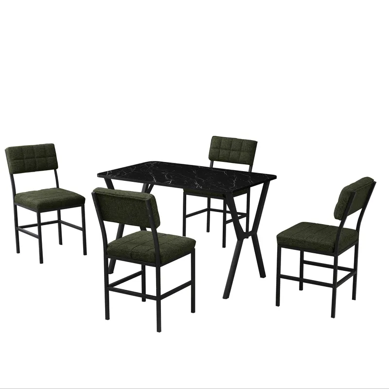 Stedum spisegruppe bord 110 cm + 4 stoler, Grønn og Svart