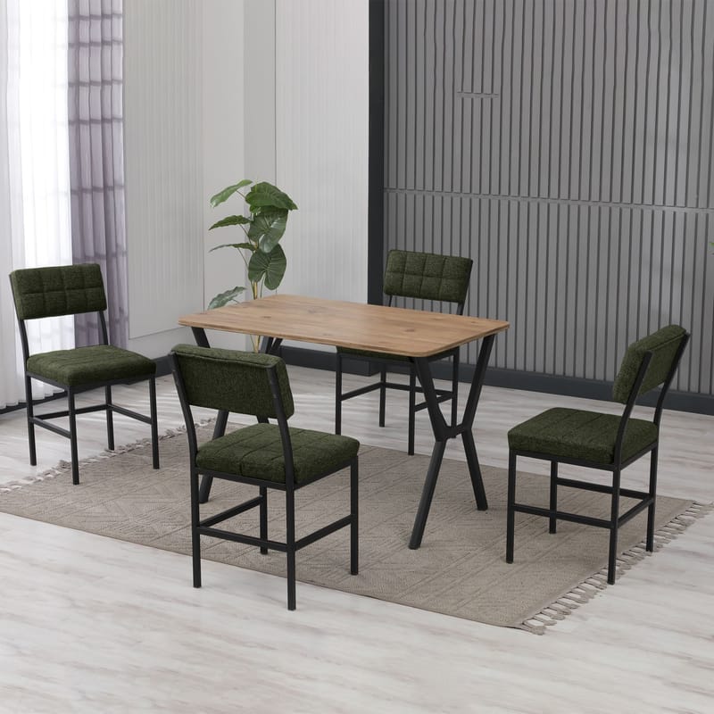 Stedum spisegruppe bord 110 cm + 4 stoler - Grønn og Valnøtt - Møbler - Bord - Spisegruppe