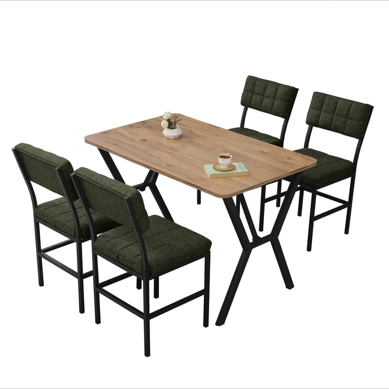 Stedum spisegruppe bord 110 cm + 4 stoler - Grønn og Valnøtt - Møbler - Bord - Spisegruppe