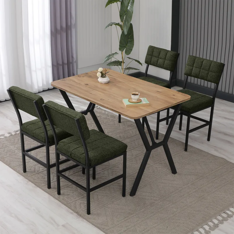 Stedum spisegruppe bord 110 cm + 4 stoler - Grønn og Valnøtt - Møbler - Bord - Spisegruppe