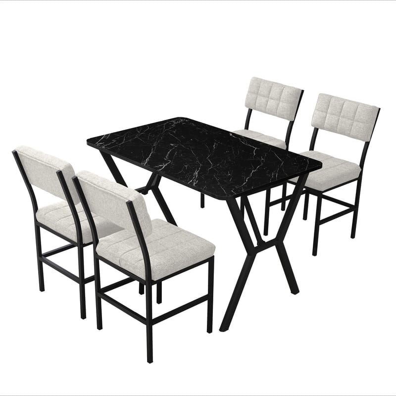 Stedum spisegruppe bord 110 cm + 4 stoler - Krem og Svart - Møbler - Bord - Spisegruppe