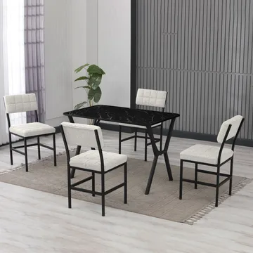 Stedum spisegruppe bord 110 cm + 4 stoler - Krem og Svart - Møbler - Bord - Spisegruppe