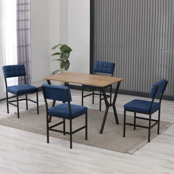 Stedum spisegruppe bord 110 cm + 4 stoler - Marineblå og Valnøtt - Møbler - Bord - Spisegruppe