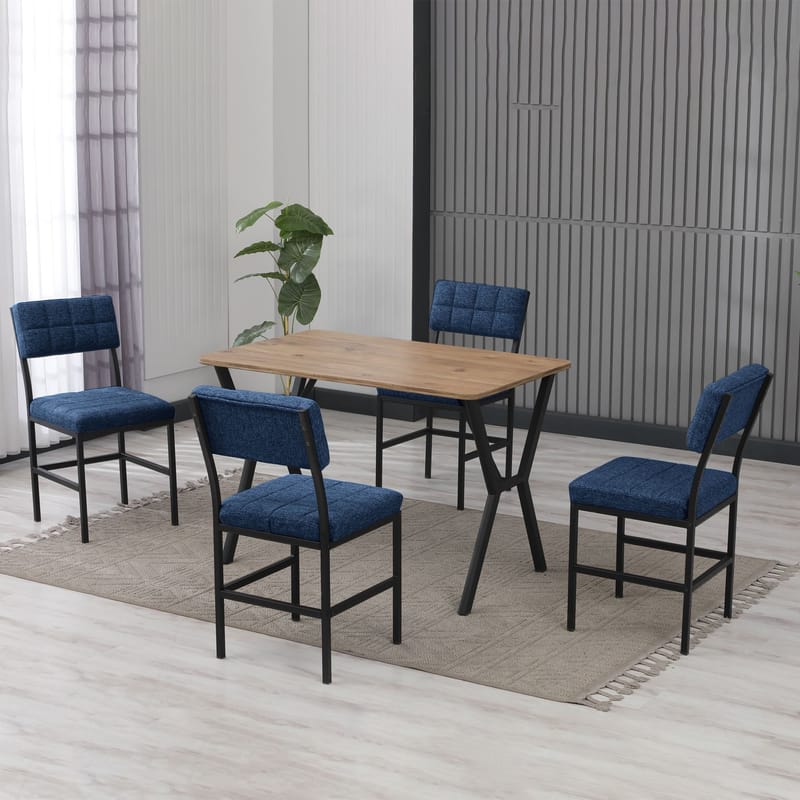 Stedum spisegruppe bord 110 cm + 4 stoler - Marineblå og Valnøtt - Møbler - Bord - Spisegruppe