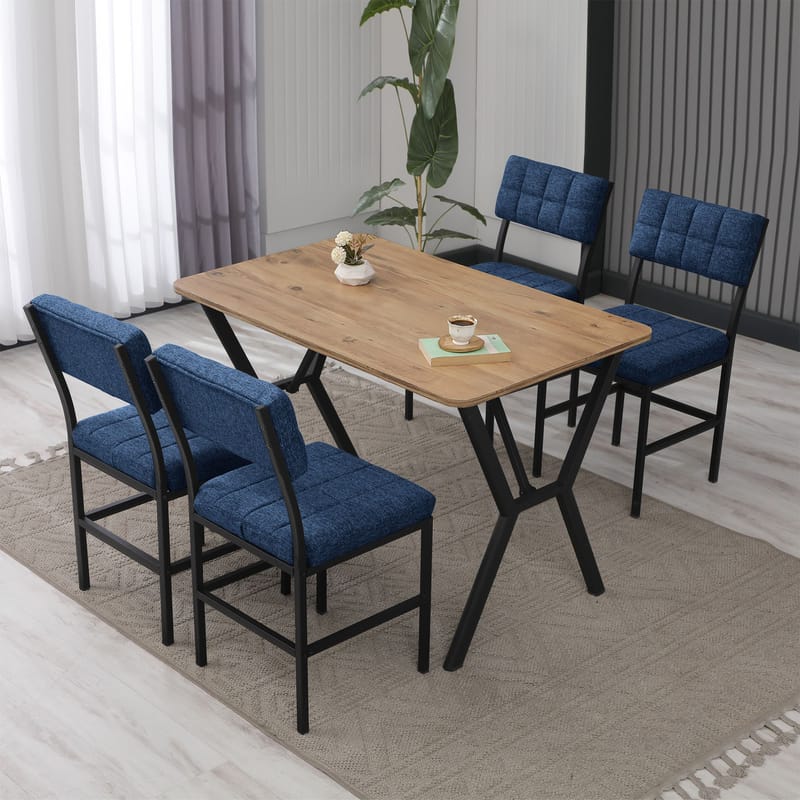 Stedum spisegruppe bord 110 cm + 4 stoler - Marineblå og Valnøtt - Møbler - Bord - Spisegruppe