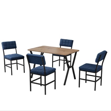 Stedum spisegruppe bord 110 cm + 4 stoler - Marineblå og Valnøtt - Møbler - Bord - Spisegruppe