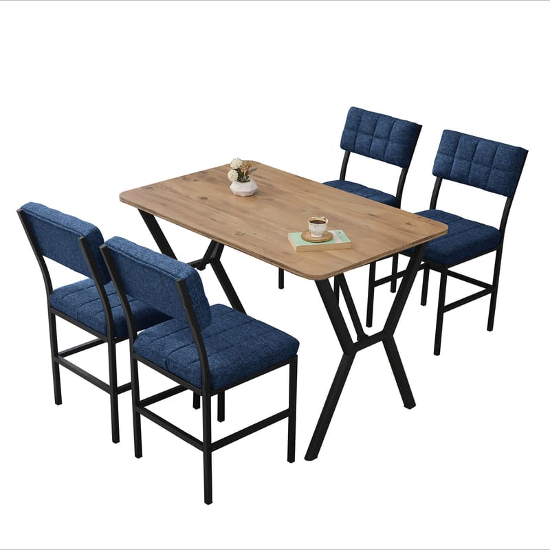 Stedum spisegruppe bord 110 cm + 4 stoler - Marineblå og Valnøtt - Møbler - Bord - Spisegruppe