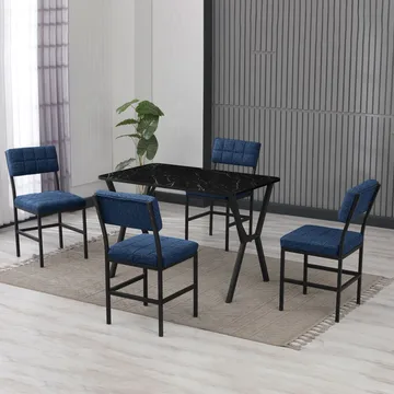 Stedum spisegruppe bord 110 cm + 4 stoler - Marineblå Svart - Møbler - Bord - Spisegruppe