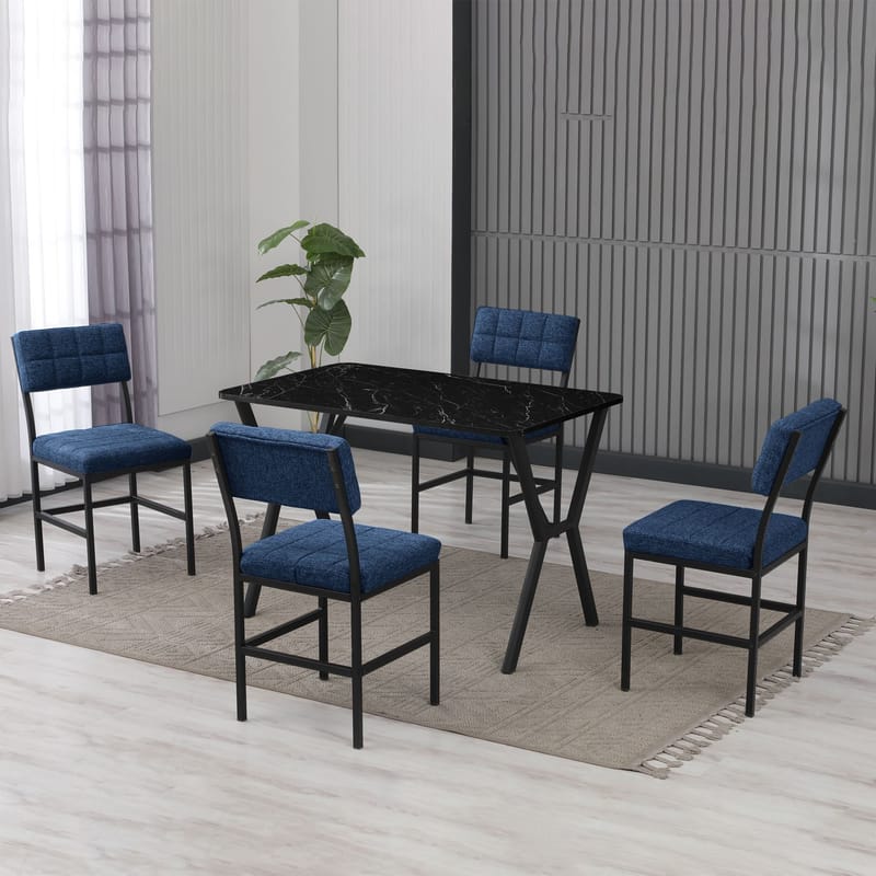 Stedum spisegruppe bord 110 cm + 4 stoler - Marineblå Svart - Møbler - Bord - Spisegruppe