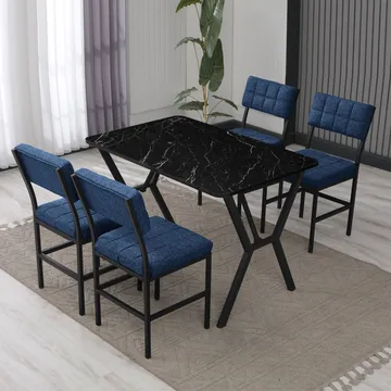 Stedum spisegruppe bord 110 cm + 4 stoler - Marineblå Svart - Møbler - Bord - Spisegruppe
