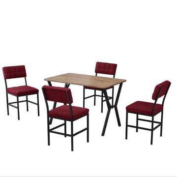 Stedum Spisegruppe Bord 110 cm + 4 Stoler - Vinrød Og Valnøtt - Møbler - Bord - Spisegruppe