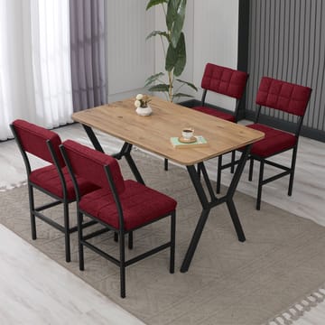 Stedum Spisegruppe Bord 110 cm + 4 Stoler - Vinrød Og Valnøtt - Møbler - Bord - Spisegruppe