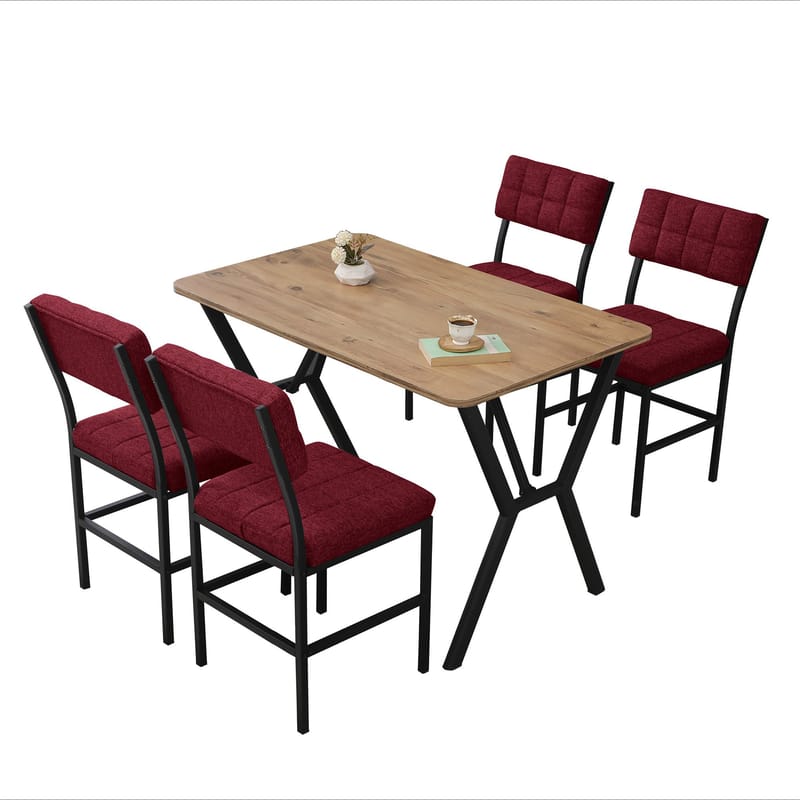 Stedum Spisegruppe Bord 110 cm + 4 Stoler - Vinrød Og Valnøtt - Møbler - Bord - Spisegruppe