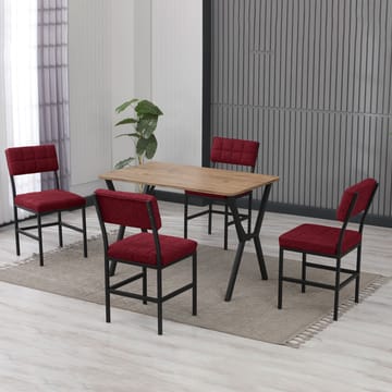 Stedum Spisegruppe Bord 110 cm + 4 Stoler - Vinrød Og Valnøtt - Møbler - Bord - Spisegruppe