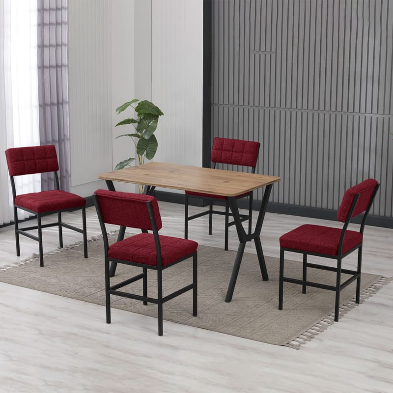 Stedum Spisegruppe Bord 110 cm + 4 Stoler - Vinrød Og Valnøtt - Møbler - Bord - Spisegruppe