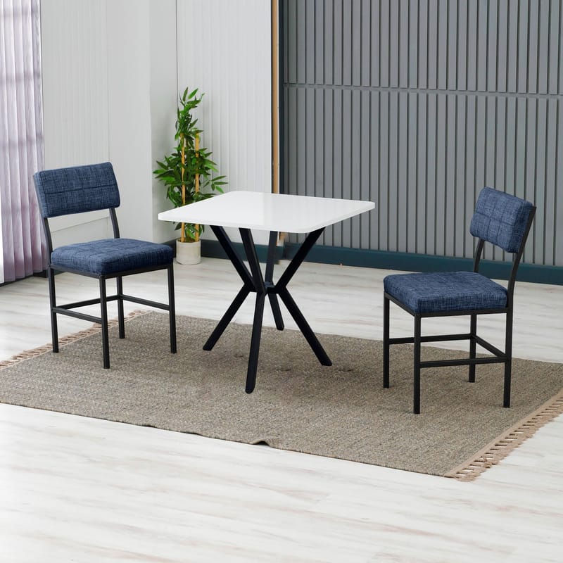 Stedum spisegruppe bord 70 cm + 2 stoler - Marineblå og Hvit - Møbler - Bord - Spisegruppe