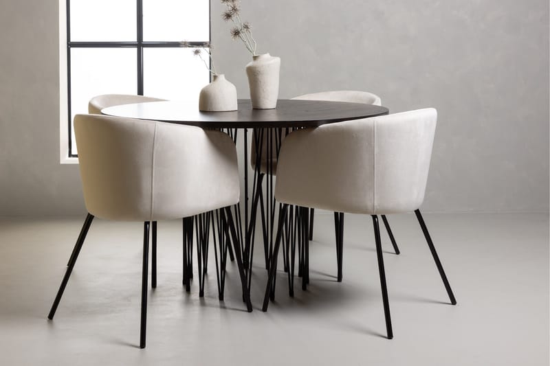 Stone Matgruppe 120 cm Rund med 4 Berit stoler - Beige - Møbler - Bord - Spisegruppe