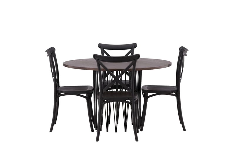 Stone Matgruppe 120 cm Rund med 4 Crosett stoler, Sort