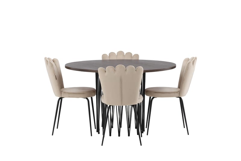 Stone Matgruppe 120 cm Rund med 4 Limhamn stoler, Beige