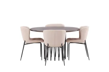 Stone Matgruppe 120 cm Rund med 4 Modesto stoler - Mørk grå - Møbler - Bord - Spisegruppe